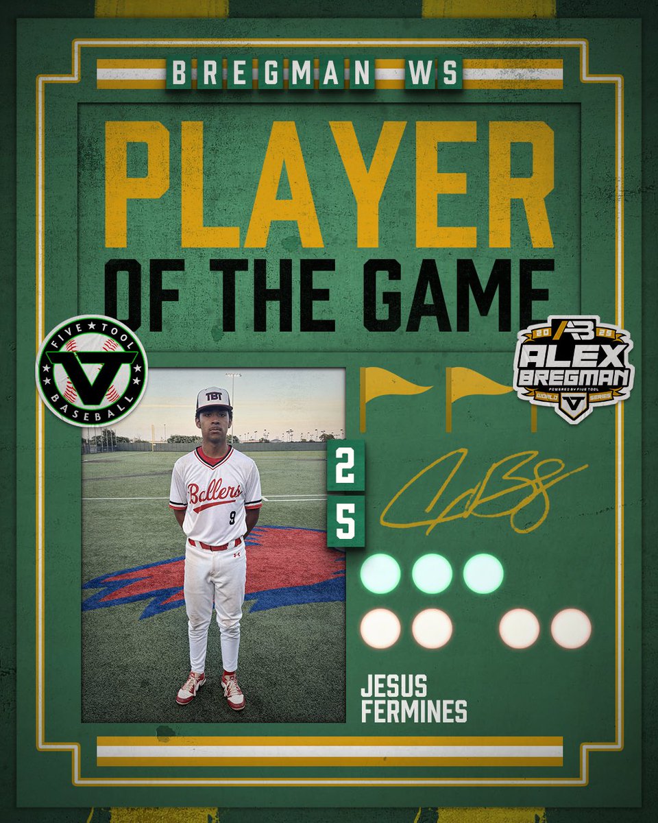 #BregmanWS F: <a href="/TBTTexas/">TBT Texas Baseball</a> 15U National 13, Texas Ghost Red 0
PoG: <a href="/Jesus195321/">Jesus</a> 2IP, 0H, 0R, 3K | 1-3, RBI, R, SB
Hitter: Giovanny Mendoza 1-2, 3B, RBI, R