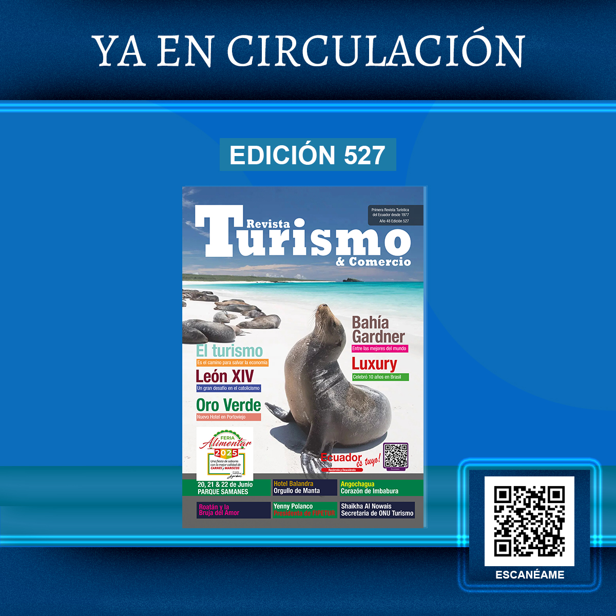📢 ¡Nueva edición de la Revista Turismo &amp; Comercio! 
🏝️ Bahía Gardner entre las mejores playas del 🌎
🍤 Feria Alimentar 2025
🏨 Hotel Oro Verde en Portoviejo
👩‍💼 ONU Turismo y FIPETUR presentes
📲 ¡Ecuador es tuyo!
ENLACE: issuu.com/raulsuconotagu…
#TurismoEcuador #Revista527