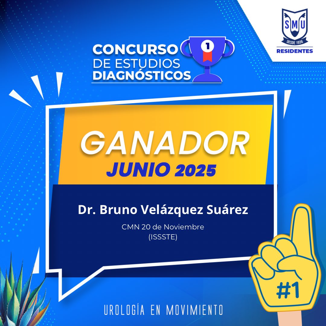 Residentes_SMU's tweet image. ¡Un gran reconocimiento al ganador del Concurso de Estudios Diagnósticos de junio 2025! 🩺👏🏻
👨🏻⚕️ Dr. Bruno Velázquez Suárez
🏥 CMN 20 de Noviembre (ISSSTE)
¡Felicidades y gracias a todos por su increíble participación! 🙌🏻
#SMU25 #ResidentesSMU #UrologíaEnMovimiento