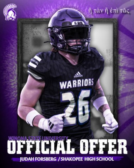 Judah Forsberg (@forsbergjudah) on Twitter photo After a great camp this last monday at SDSU I’m super stocked to announce that I have received an offer from <a href="/WinonaState_FB/">Winona State Football</a>‼️<a href="/CoachCosgrove18/">Charlie Cosgrove</a> <a href="/SaberFootball16/">Shakopee Football</a> After a great camp this last monday at SDSU I’m super stocked to announce that I have received an offer from <a href="/WinonaState_FB/">Winona State Football</a>‼️<a href="/CoachCosgrove18/">Charlie Cosgrove</a> <a href="/SaberFootball16/">Shakopee Football</a>