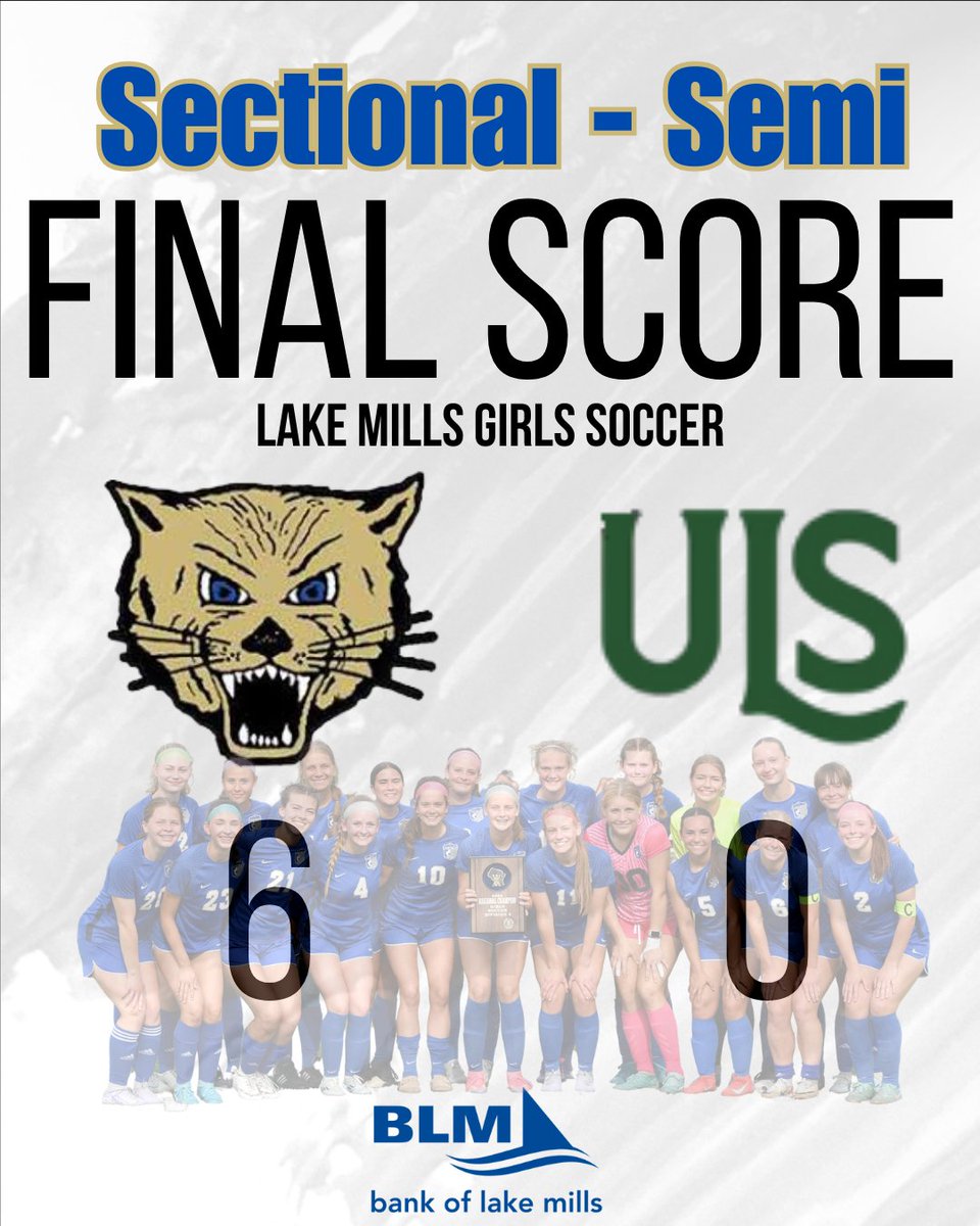 Lake Mills Soccer advances with a 6-0 win over University Lake!
Next up: Sectional Final at Waukesha North, Saturday at 2:00 PM vs. TBD.
Stay tuned for ticket info and game details.
Congrats, girls! ⚽ #LCatPride