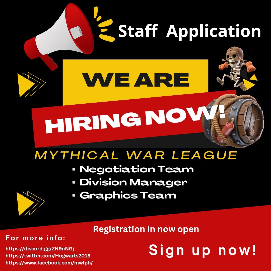 📞 We Are Hiring  

Don’t wait any longer, registration will end in 8 days.

MWL is looking for more staff members for Coming Season and the foreseeable future as we have received an overwhelming number of sign ups!