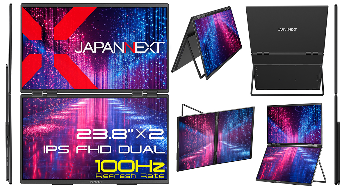 🎉\本日発売!/🎉
🆕23.8インチ IPSパネルx2搭載
フルHDデュアルモバイルモニター💼

フルHD(1920x1080)解像度🪟
IPSパネルを2枚搭載💫
①拡張・コピー・接続表示の3つのモードに対応
②1920x2160の大画面(32"相当)としても
③オートフリップ機能搭載で、操作を快適に！