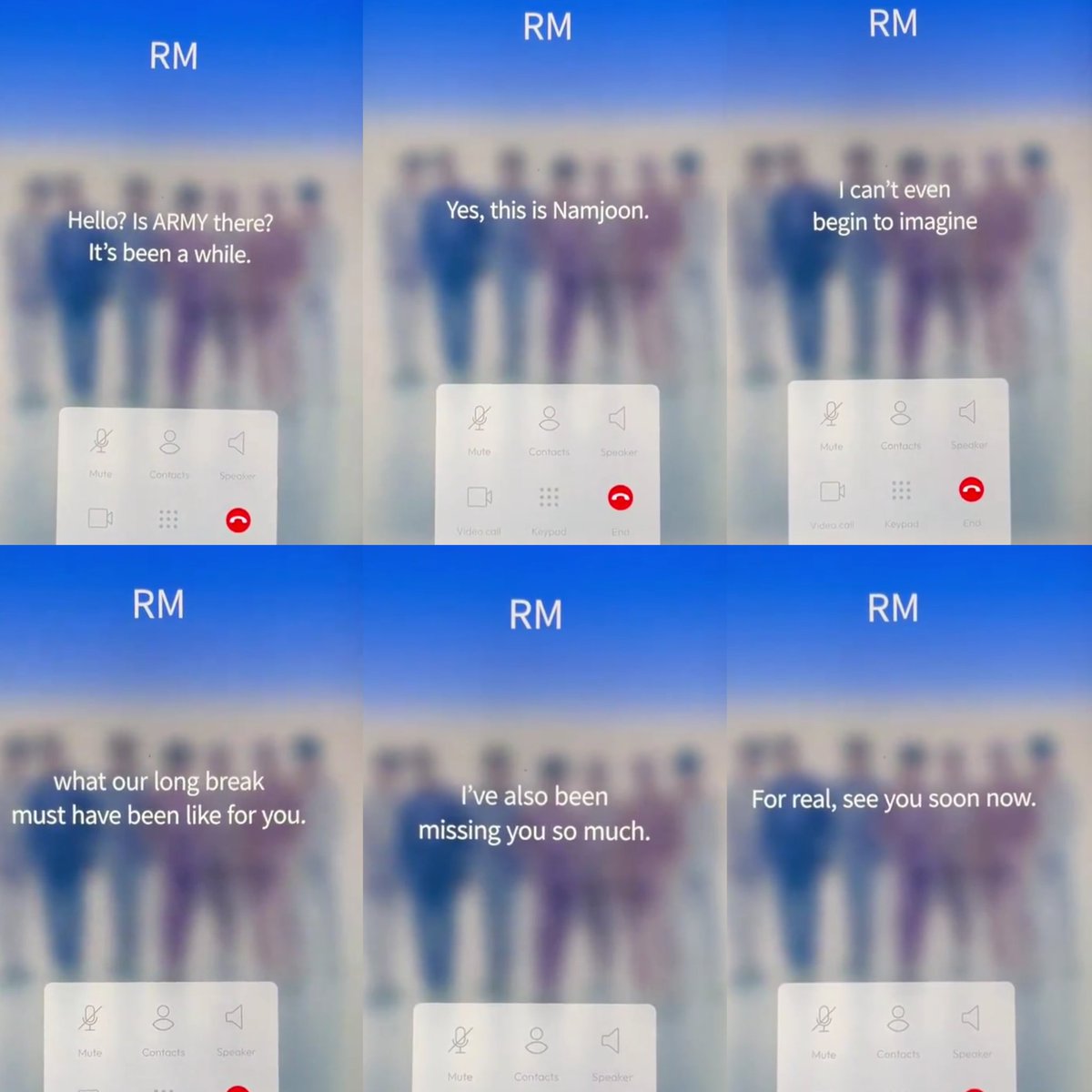 winnttaebear's tweet photo. RM: Hello? Is ARMY there? its been a while. Yes this is namjoon. I cant even begin to imagine what our long break must have been like for you. Ive also been missing you so much. For real, see you soon now. https://t.co/8RgeknNwAF