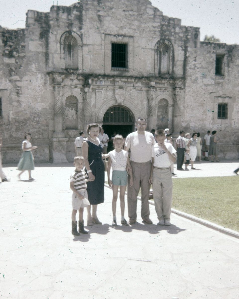 #ThrowbackThursday 

Summer 1959: our family at the Alamo, San Antonio, Texas. My dad loved to teach us kids about history and the wider world. In the summer of 1959 we took a five-week vacation to the south and western U.S. The trip is burned in my memory for all I learned.