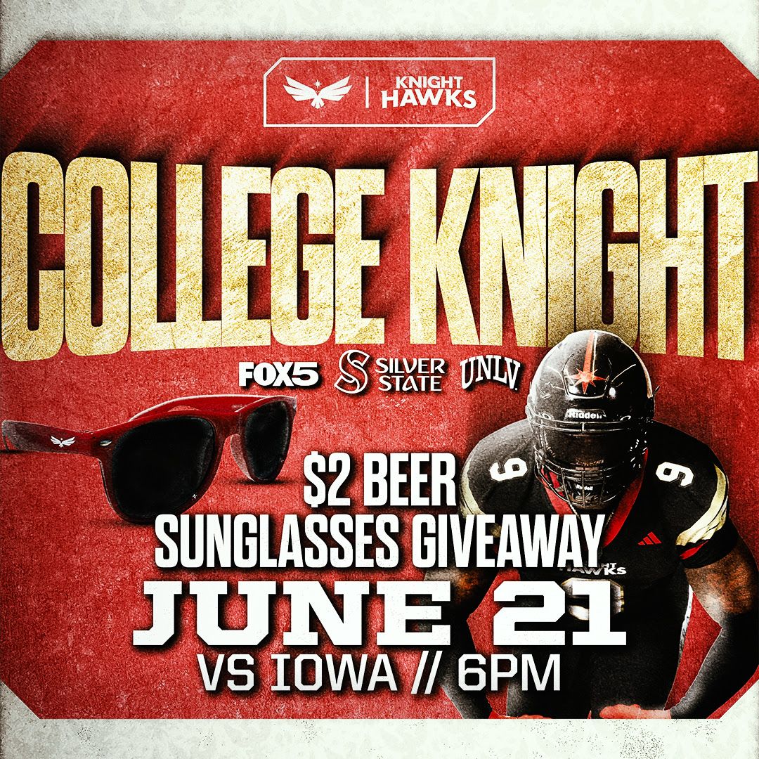 UNLV Alumni Association (@unlvalumni) on Twitter photo Join fellow Rebels on College Knight as <a href="/KnightHawksIFL/">Vegas Knight Hawks</a> battle it out against the Iowa Barnstormers on Saturday, June 21 at Lee’s Family Forum! Alumni can also enjoy an exclusive food and beverage offer at Craggy Range inside the venue. Details & tickets: bit.ly/4dW1JRH Join fellow Rebels on College Knight as <a href="/KnightHawksIFL/">Vegas Knight Hawks</a> battle it out against the Iowa Barnstormers on Saturday, June 21 at Lee’s Family Forum! Alumni can also enjoy an exclusive food and beverage offer at Craggy Range inside the venue. Details & tickets: bit.ly/4dW1JRH
