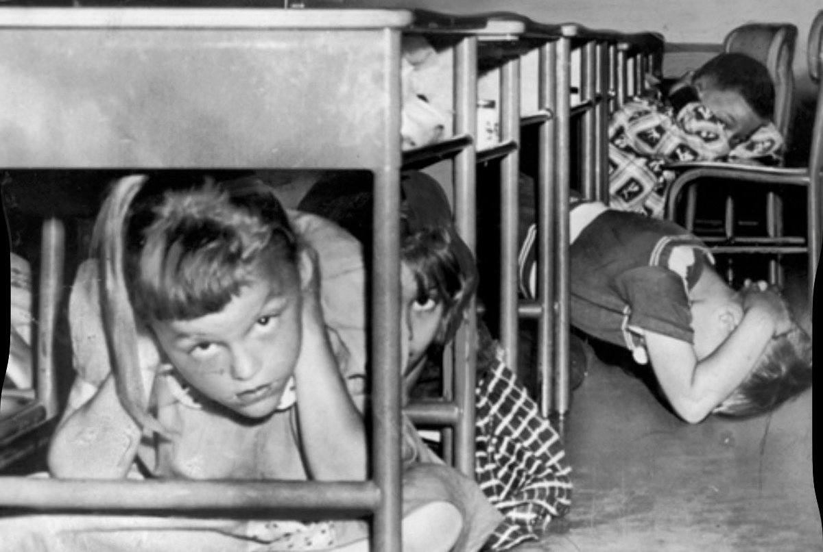 <a href="/MilaLovesJoe/">Mila Joy</a> In the 60s we practiced crouching under our desks to protect ourselves from nuclear war 🤔🤣