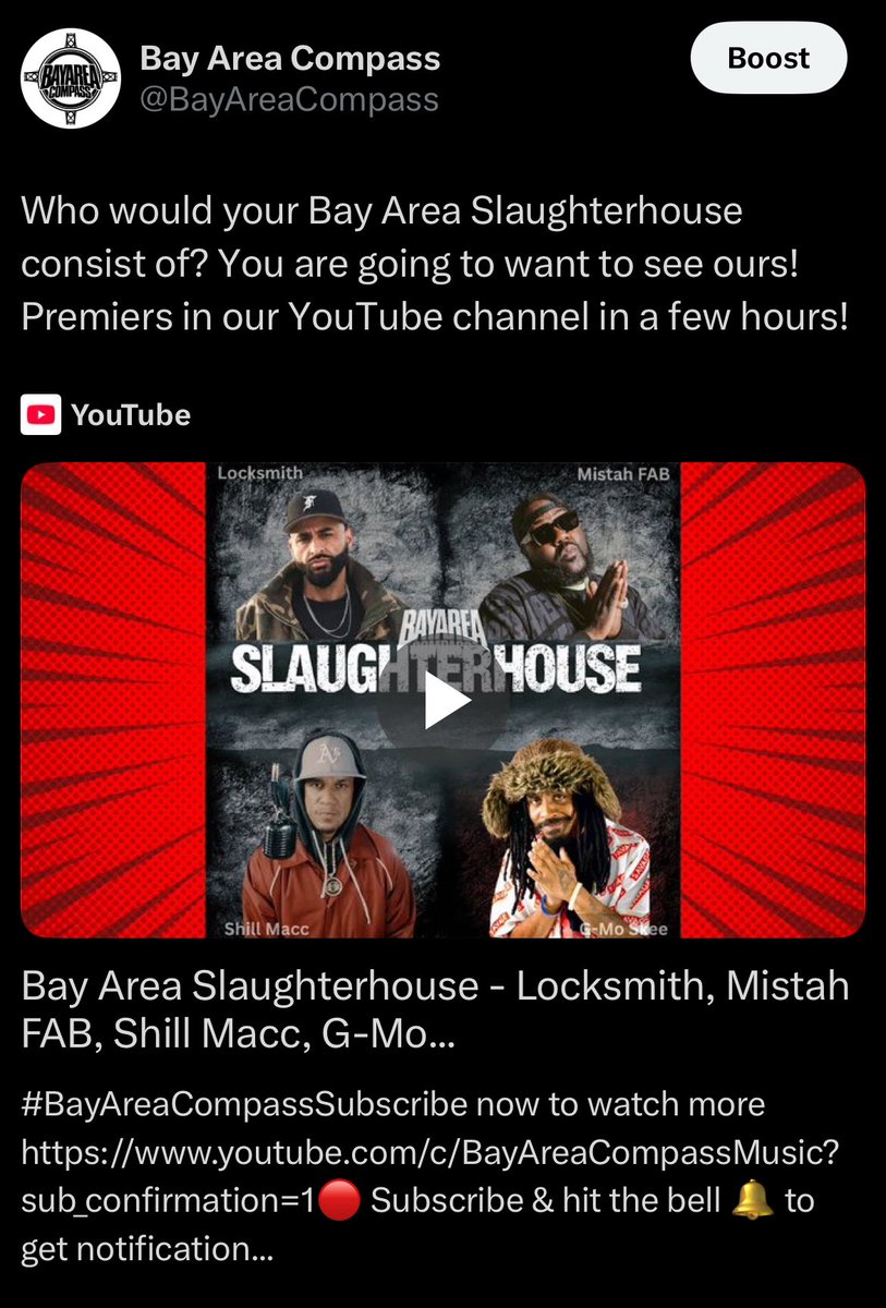 Bay Area Slaughterhouse - Locksmith, Mistah FAB, Shill Macc, G-Mo Skee [... youtu.be/21-wopZBg64?si… via <a href="/YouTube/">YouTube</a>