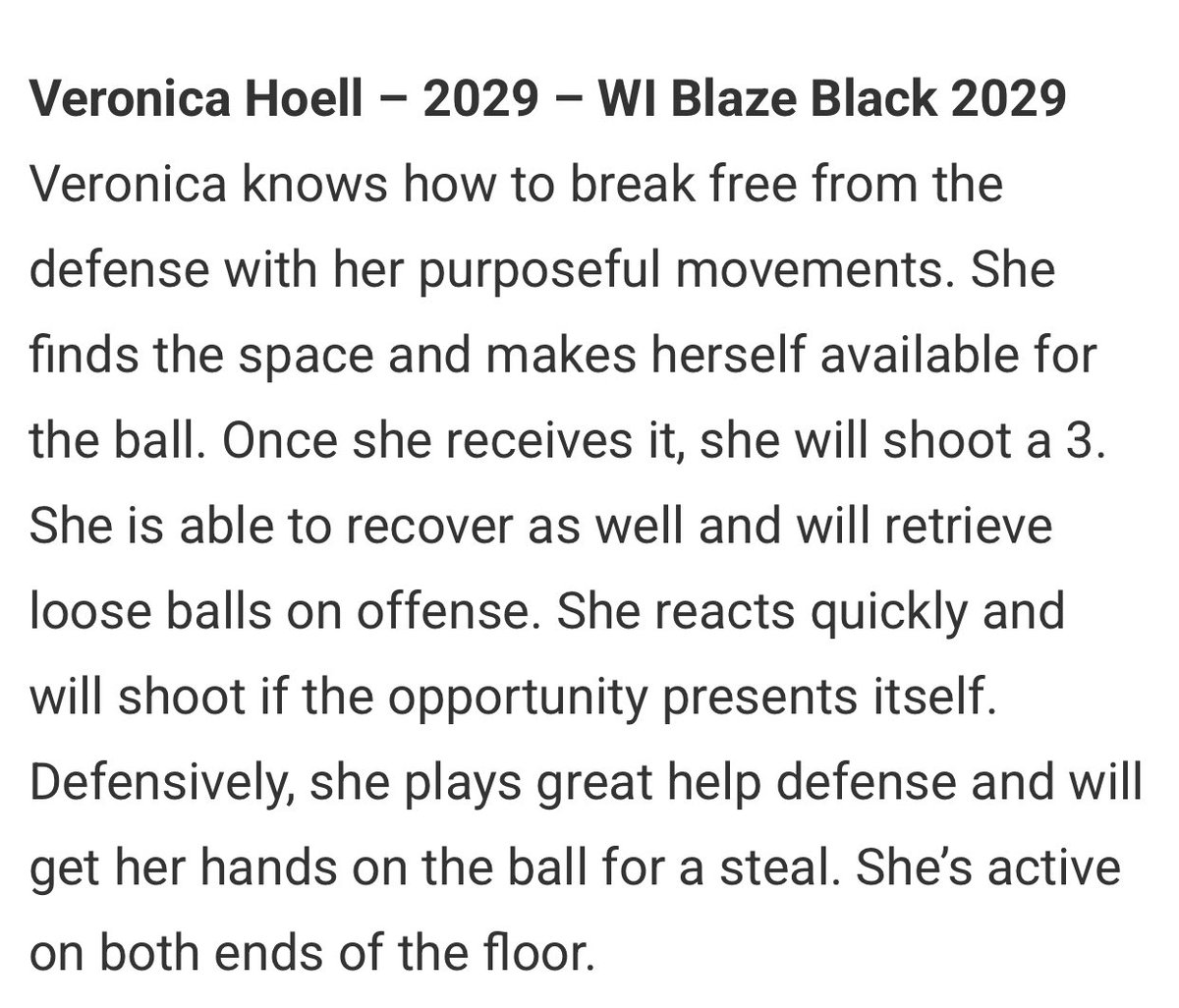 Veronica (@veronica_hoell) on Twitter photo Thank you for the write up! Appreciate the kind words even more as the first week of multiple long summer practices has me tired but getting locked in! <a href="/JrAllStarWI/">Wisconsin Jr. All-Star GBB</a> Thank you for the write up! Appreciate the kind words even more as the first week of multiple long summer practices has me tired but getting locked in! <a href="/JrAllStarWI/">Wisconsin Jr. All-Star GBB</a>