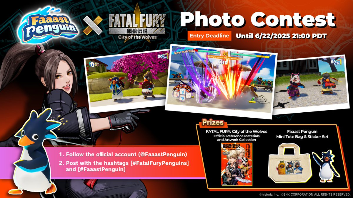 【FATAL FURY Collaboration Photo Contest】

Winners will receive merch!
Post your best shot 🐧📷

☟ See the thread below for details ☟
#FaaastPenguin #CotW #FatalFuryPenguins
