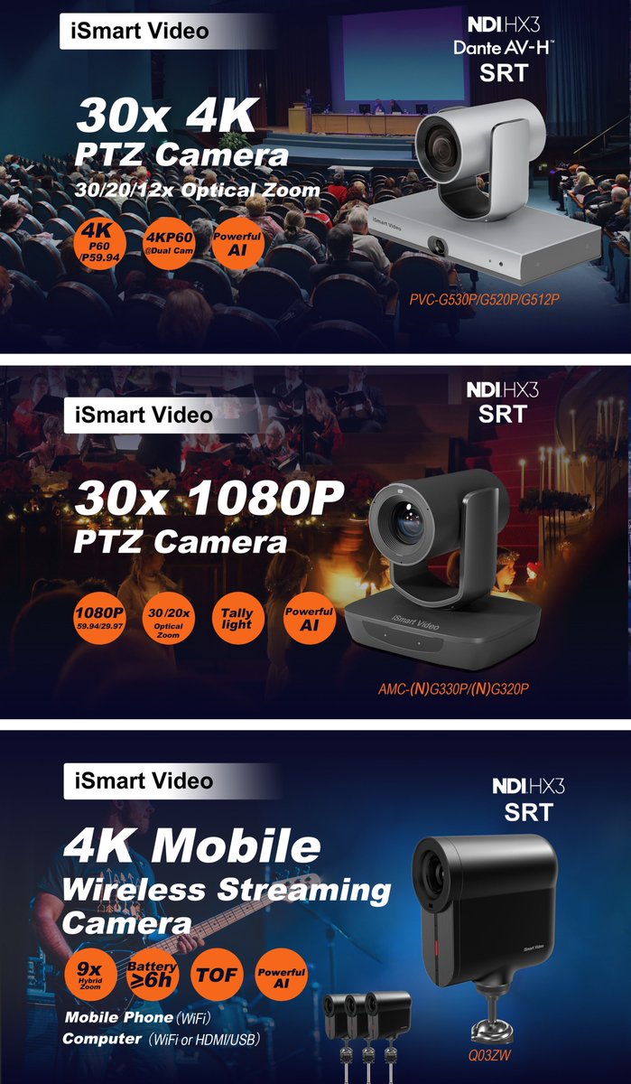 VideoIsmart's tweet photo. Make sure you drop by Booth 2828 and experience first-hand the amazing new AI features, built in iSmart Video Pro AV/Streaming products.

4/3" 20x 20MP Camera (PBC - 120) / 1/1.8" 30x 8MP Camera (PVC - 230)
➡️  PDAF, 12G - SDI, OIS+EIS, Free - D, GenLock &amp; Time Code, Fiber... https://t.co/SEtcujqsLV