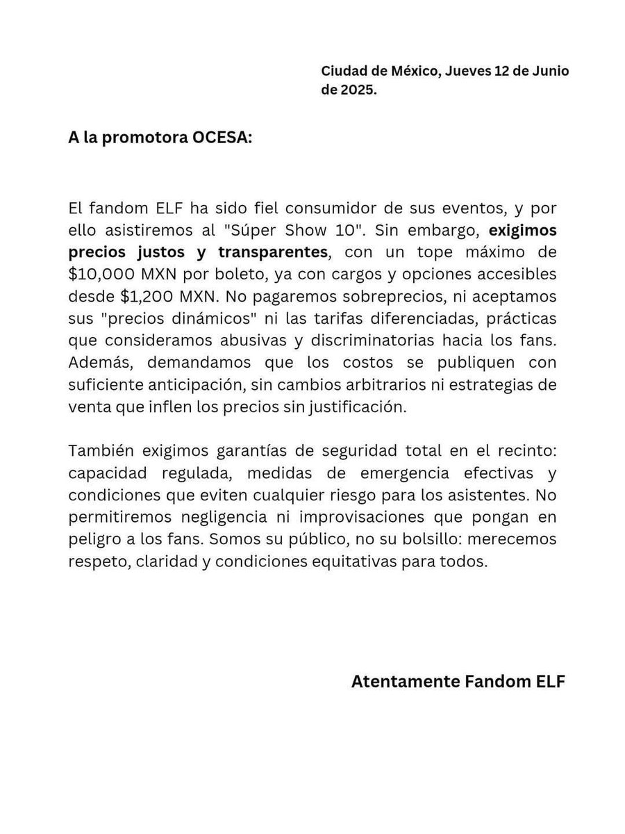 lol_exol's tweet photo. #TratoJustoElf
#PreciosJustosSuperShow10
#SeguridadParaElf
@ocesa_kpop  @Ticketmaster_Me  @SJofficial  @ocesa @SMTOWNGLOBAL  @MxPalacioDeLosD https://t.co/dVYzrg0f0v