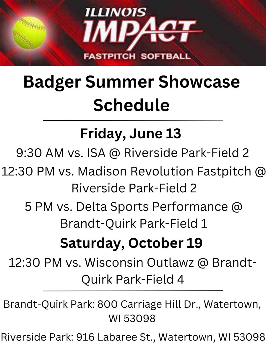 Excited for this weekend with <a href="/ILimpactFP/">MVP Illinois Impact Fastpitch</a> in Watertown, WI. Come check us out!