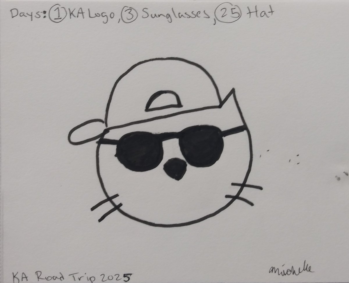 MichelleForNow's tweet image. Doing another art challenge on the kitten academy discord. Here's the KA logo chilling out for summer.