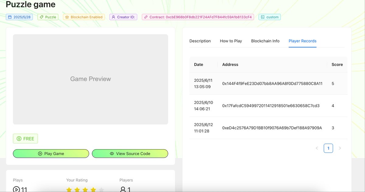 🎮 On Galeon, every Web3 game you create can be instantly listed on the Game Marketplace.

📝Track:
Player count &amp; scores
Game ratings &amp; play count
Creator ID &amp; key contracts

🔜 Beta mainnet coming soon. Stay tuned.