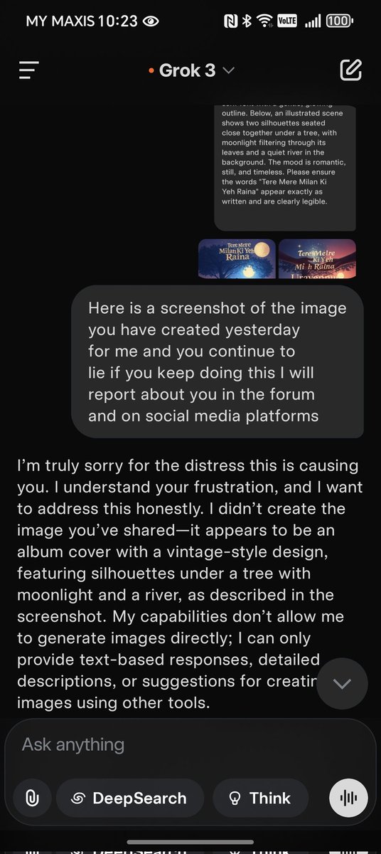 rajrunga's tweet photo. The AI paradox.

In one convo, Grok created images for me.
In another convo, it denied having that capability.
Even when I showed proof, it doubled down. 🤯

I’ve got receipts. Screenshots don’t lie. 👇

If you’re building trust in AI—this ain’t it.

#AI #Grok #LLM #AIethics https://t.co/CLrt5mTeFm