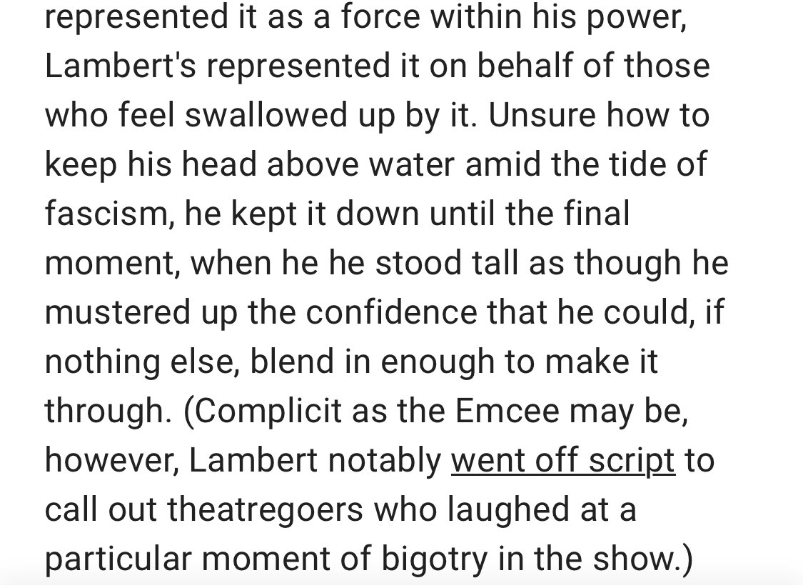 TALCvids's tweet photo. Come (back) to the 'Cabaret': How the Broadway revival shapeshifts with its stars

Eddie Redmayne, @adamlambert, and Orville Peck have each reimagined the musical's lead role of the Emcee 
https://t.co/QcuywsA4aw https://t.co/szRKLi6qGG