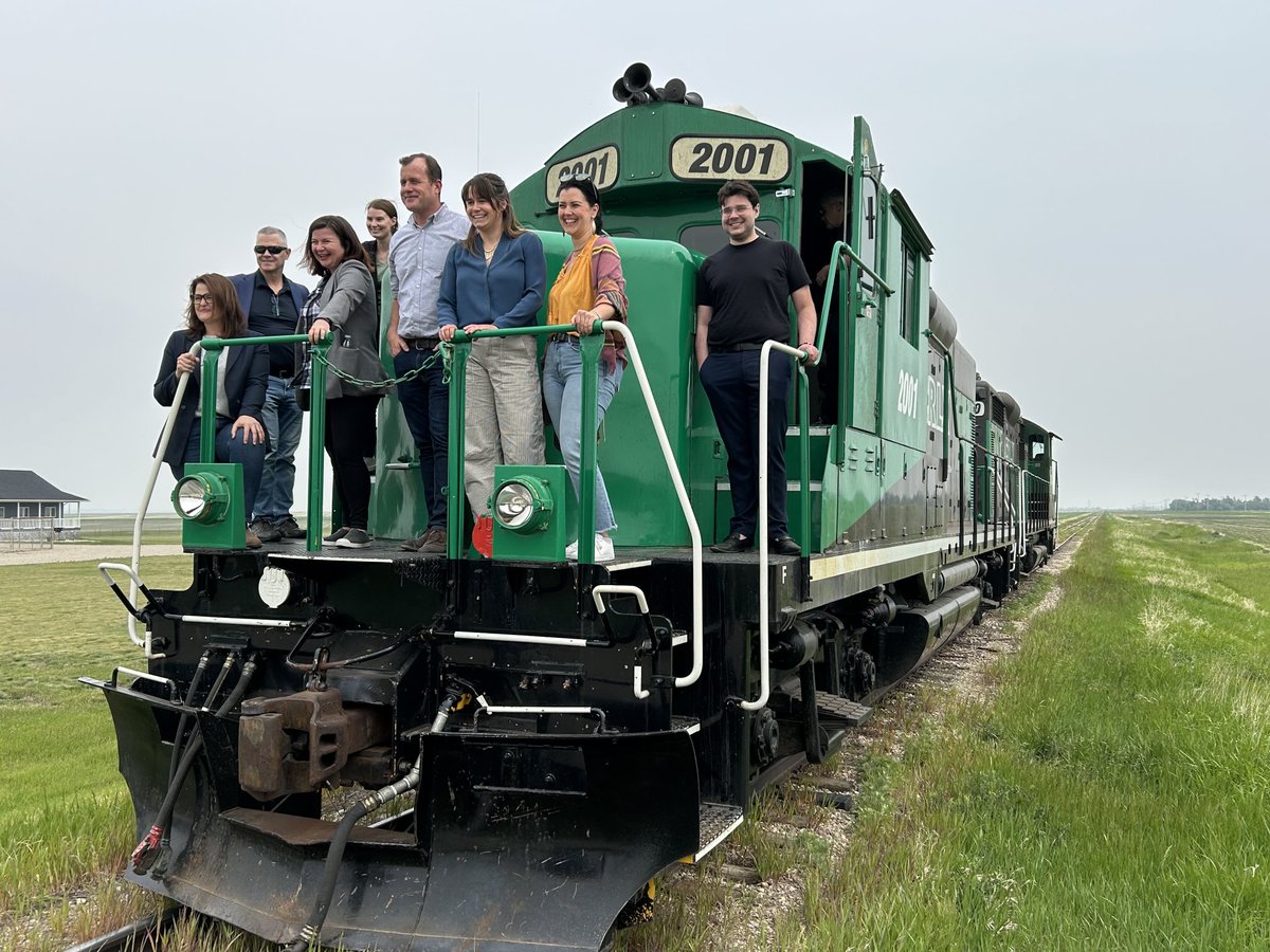 WayneMantykaCTV's tweet image. The NDP caucus and staff went for a locomotive ride near Richardson to promote the work of shortline railroads. The are 13 in Saskatchewan with 1100 kilometres of rail.