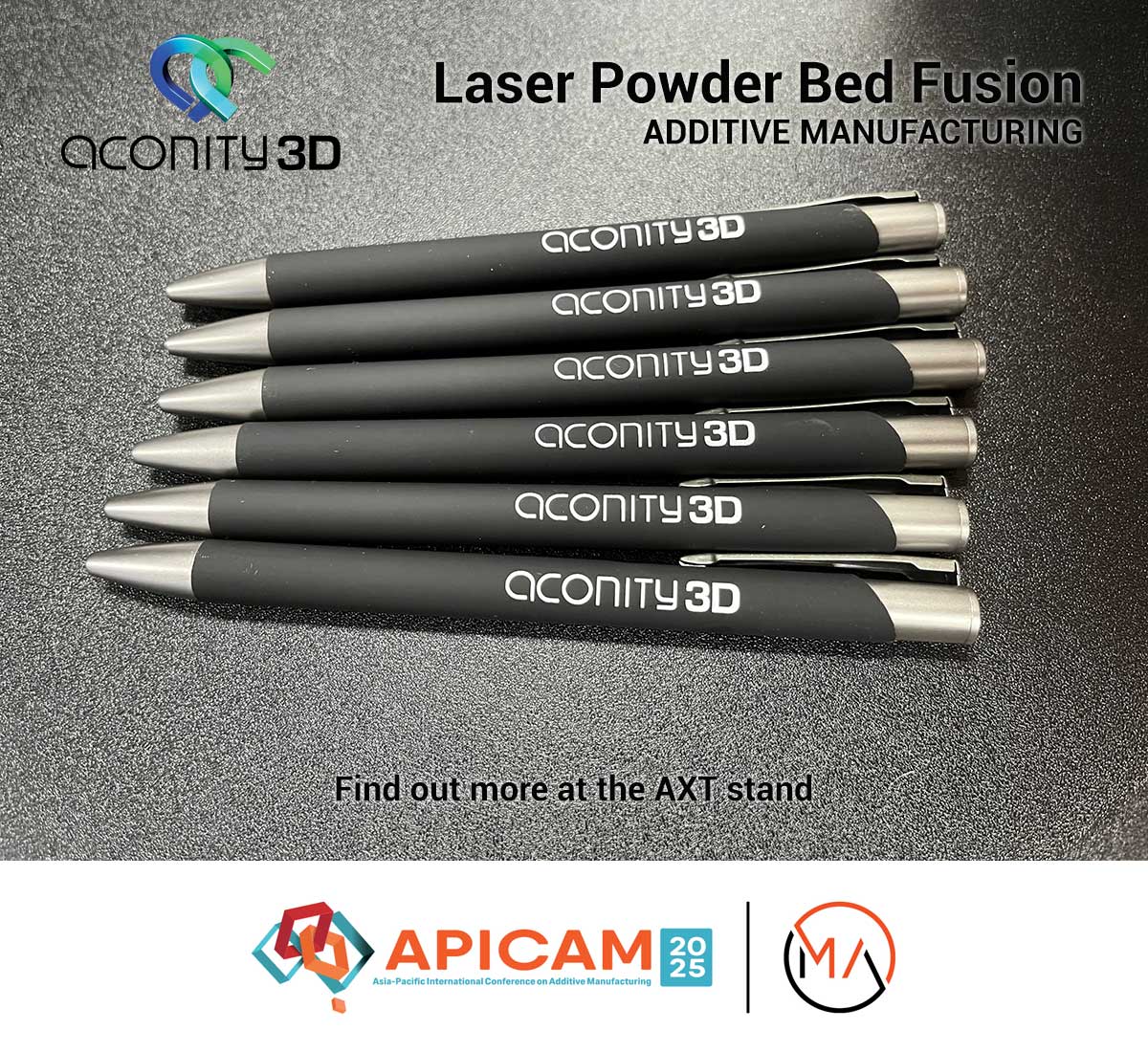 AXT_Australia's tweet image. If you are attending #APICAM make sure you get your @Aconity3D pen and then come and speak to us about their #LPBF solutions for #additivemanufacturing.

Learn more 👉  www2.axt.com.au/aconity3d

#3Dprinter #3Dprinting #MetalAM