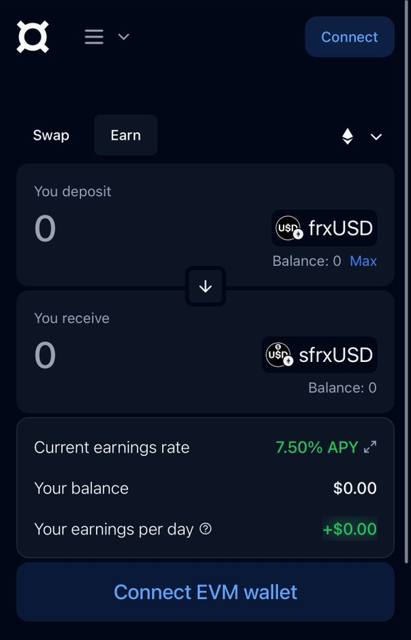 10年前，要在储蓄账户上获得年利率7.5%的收益，你可能需要花不少功夫——亲自走路或开车去银行、完成KYC认证，还得长期锁定你的资金。

而现在，你只需要在手机上轻轻一点，就能轻松实现。

frax.com/earn

质押，然后忘了它。