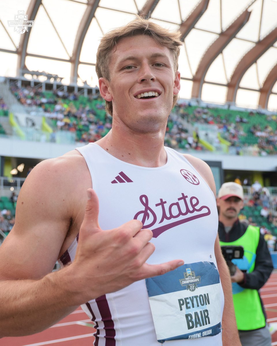 NCAATrackField's tweet photo. Decathlon National Champion

🏆 Peyton Bair of @HailStateTF 
📊 8323

#NCAATF x 🎥 ESPN https://t.co/84uJ3sug5r