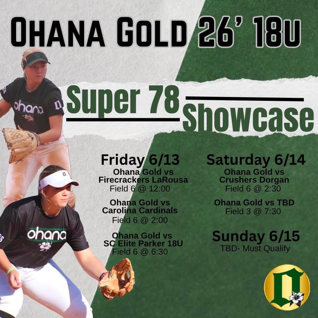 Ready to compete this weekend at the Super 78 Showcase with Ohana Gold 26’ 18U! Coaches, I’d love for you to come check us out <a href="/KatieRepole/">Katie “Crash” Repole</a> <a href="/rittmanjohn/">John Rittman</a> <a href="/CoachCButler/">Chelsea Butler</a> <a href="/kara_shutt/">Kara Shutt</a> <a href="/ashleychastain/">Ashley Chastain Woodard</a> <a href="/KatieRBrowder/">Katie Rietkovich Browder</a> <a href="/TaylorLiguori/">Taylor Liguori</a> <a href="/baileywigness/">Bailey Wigness</a> <a href="/NGUSoftball_/">NGU Softball</a> <a href="/CoachAHayes/">Amanda Hayes Young</a> <a href="/Coach_TMeds/">Tonya Medders</a>