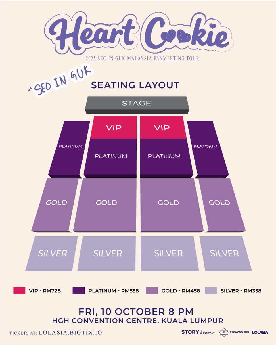 MyKpopHuntress's tweet photo. FAN BENEFITS UPDATE ‼️

2025 SEO IN GUK ASIA FANMEETING TOUR ‘Heart Cookie’ in KUALA LUMPUR 🇲🇾 

📅 10 OCT 2025 (8:00PM)(FRIDAY)
📍HGH Convention Centre, KL
🎟 RM728 - RM358

✨️ Ticket OPEN ✨️ 
📅 27 JUNE 2025 (12:00PM)(FRI)
🔗 https://t.co/GUrrFuuXeC

By @wearelolasia

#서인국 #SeoInGuk #ソ・イングク
#아시아투어 #팬미팅 #하트쿠키 #HeartCookie
#스토리��이컴퍼니 #Storyjcompany #SeoInGukInMY @storyjcompany @Whatsup_Inguk