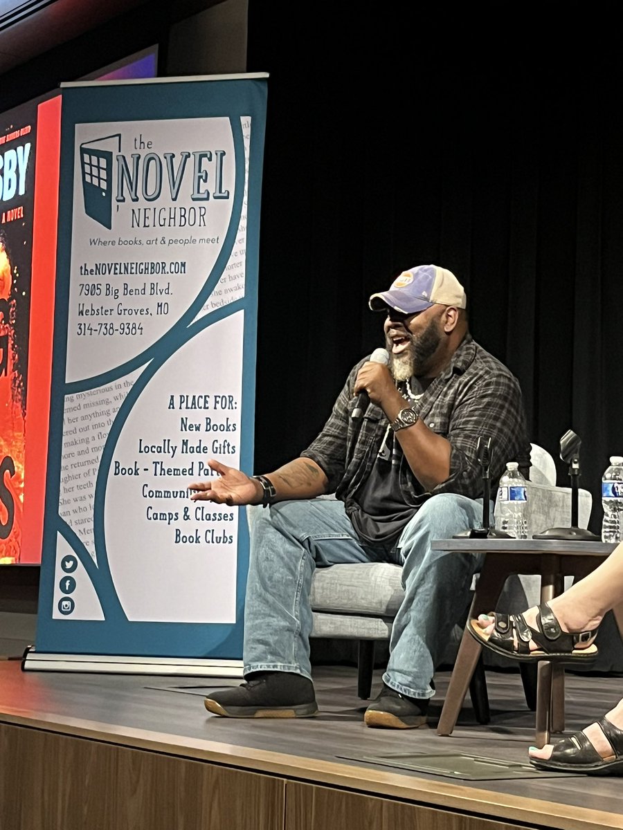 shandurio's tweet photo. One of my all-time favorite authors came to #STL tonight. Sometimes when you meet someone whose work you admire, they’re disappointing in person. @blacklionking73 was the opposite of a let down. He was a get up. Haha. Total fan girl w/@AprilF44 #SAcosby https://t.co/5QzMtC6Zfn