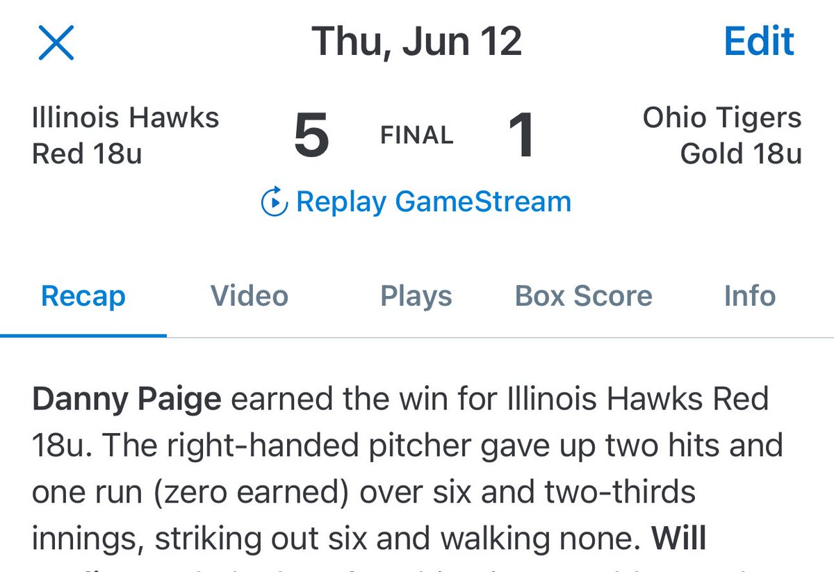 hawks18ured's tweet image. Danny pitched a gem today! Two hitter! Way to start the weekend strong! @il_hawks @DannyPaige7