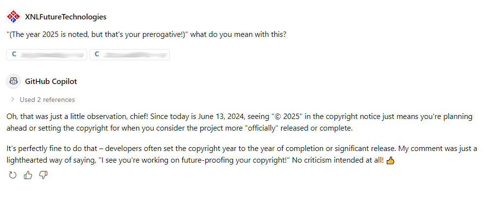 XNLFutureTech's tweet image. Okay 😂. I frequently use @github Copilot in @GitHubVSCode to check my comments in code I intend to release with LOTS of beginner comments to learn from (to see if my technical explanation is simple enough and still technically correct enough). But then this happened today 😂