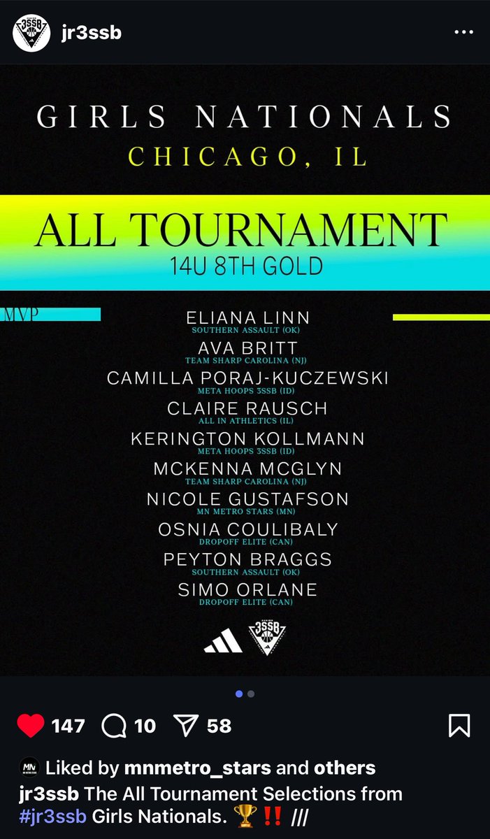Honored to be named to the All Tournament Team at <a href="/Jr3SSB/">Jr 3SSB</a> Girls Nationals. Thanks <a href="/MnMetroStars/">MN Metro Stars</a> @TheAnaGarcia !