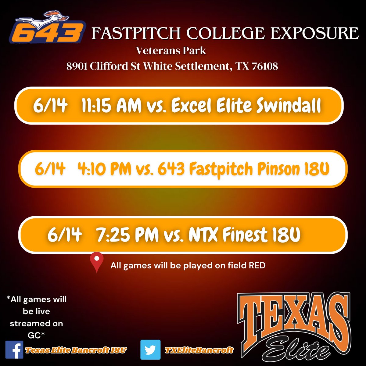 We're local this weekend. 
College coaches! Come catch our athletes play!!