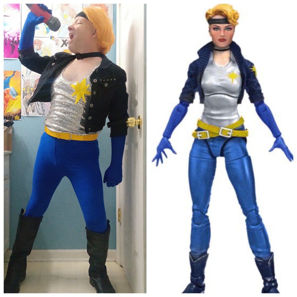LenhardtEric's tweet photo. I did this cosplay based on this custom action figure that I saw of Dazzler on Instagram I think it was and I think it turned out amazing! π #cosplay #genderbend #dazzler #xmen #marvel #thriftstores #customactionfigure https://t.co/SlzqHQi0Bd