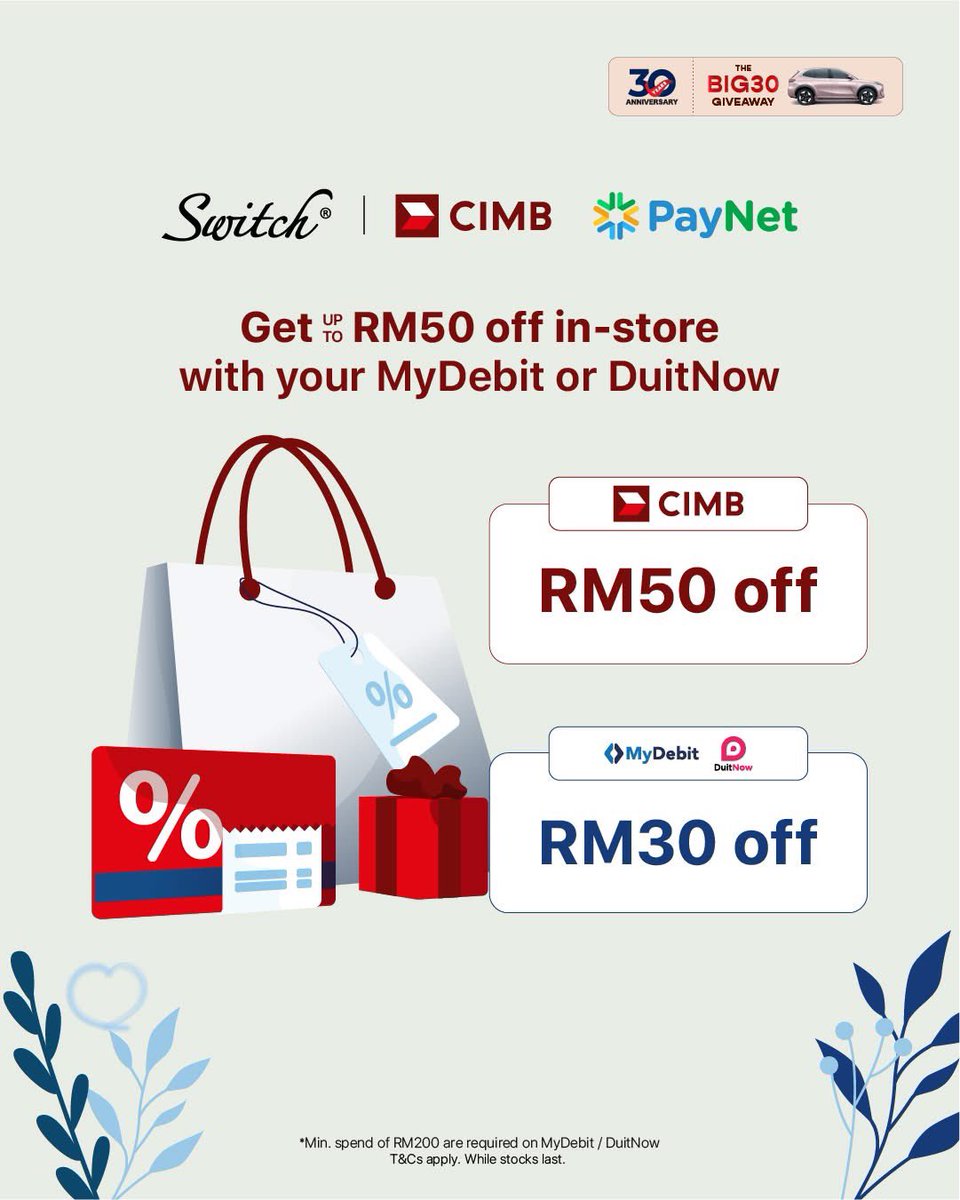 Bring home your dream accessories with MyDebit or DuitNow, and get up to RM50 off with minimum spending of RM200.*

📍 Visit us: swmy.info/stores
🌟 Redeem vouchers with SURE Points: swmy.info/sureclubrewards

🚗 BONUS: In conjunction with our 30th Anniversary campaign,