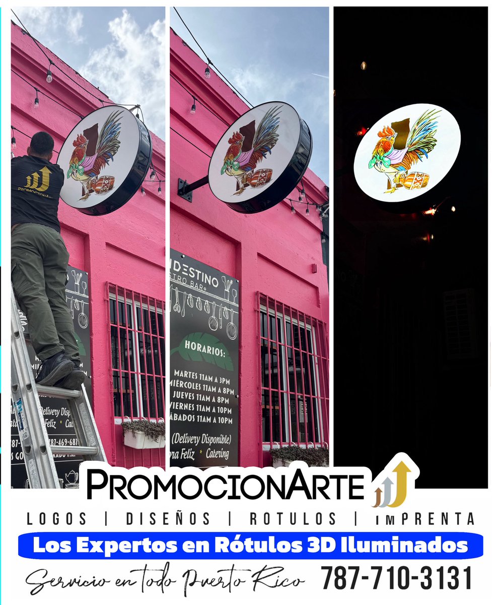 PromocionArtePR's tweet photo. 🚨 ¡Haz que te vean desde lejos! 🚨
Los rótulos iluminados perpendiculares (tipo bandera) son perfectos para captar la atención desde ambos lados de la acera o carretera.
⠀
✨ Redondos o cuadrados
📏 Tamaños disponibles: 18”, 24”, 30” y 36”

#Rótulos #Signs #Imprenta #NegociosPR https://t.co/uFu2wZgnRi