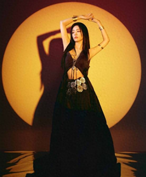 蔡文静穿露脐长裙秀优美腰身 黑长直造型冷艳酷飒