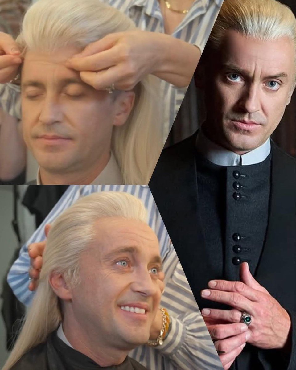 Lo feliz que se ve Tom Felton mientras es caracterizado como Draco para volver a interpretarlo 🥹