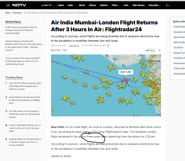 ndtv.com/india-news/air…

<a href="/ndtv/">NDTV</a> Are your sure flight remained in air for Three Years? Please clarify.

#PlaneCrashIndia