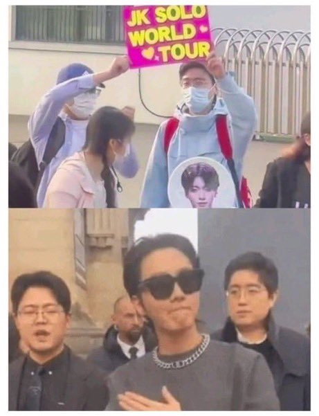 DawnieJiminie's tweet photo. BOOM!💥 oh no Hybe staff caught putting up banners, acting as fans, cheering and holding support place card! 🤡
 
Incompetent saboteur Hybe can keep trying but won’t succeed when the target is Jimin. 
No one comes close to Jimin’s organic popularity and his fans dedication. 👑🙌 https://t.co/MhjlWxwXWs