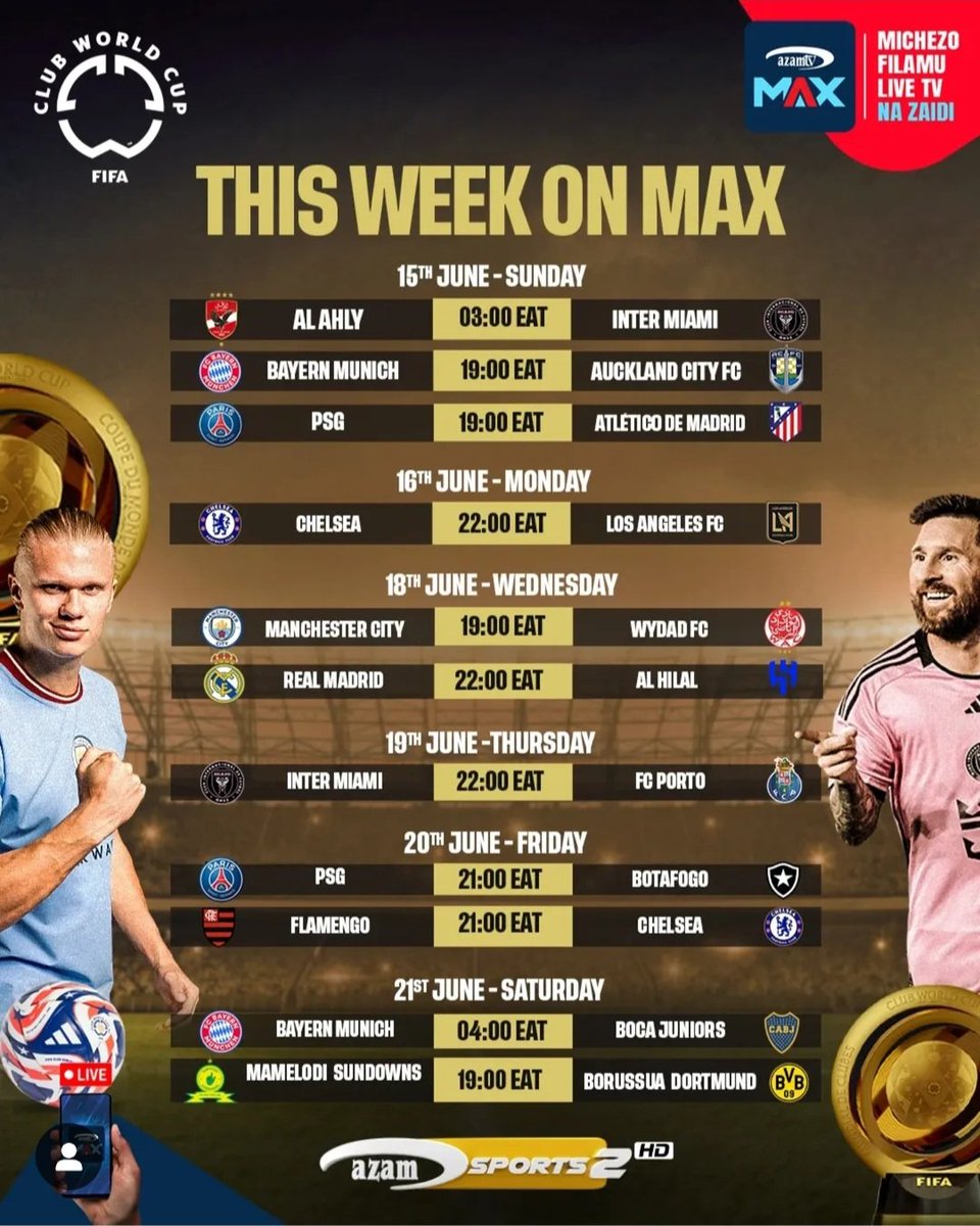 Azamtv_ug's tweet photo. This weekend! For as low as UGX 30000,
Stream live to #Azam_Sports 2HD 
#FIFA CLUB WORLD CUP 2025
Download #Azam max app now https://t.co/M7FNTWcy8c to watch your favourite channels on the move. https://t.co/sBnuDNAqge