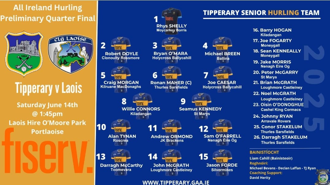Best of luck to Joe, Sean and the Tipp players and management for tomorrow's Preliminary Quarter Final against Laois 🇺🇦