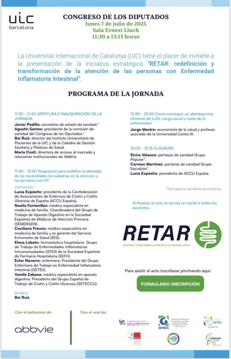 GastroprimariaSemergen (@gastroprimaria) on Twitter photo INSCRÍBETE 📅7 de julio🏛️Congreso de los Diputados🔹Jornada #RETAR sobre #EII ✨ <a href="/SEMERGENap/">SEMERGEN | Médicos de AP #SEMERGEN25</a> será la única sociedad científica de Atención Primaria presente a través del GT Digestivo con su coordinadora la <a href="/DraNFontanillas/">Dra Noelia Fontanillas</a> y acompañará a <a href="/geteccu/">GETECCU</a> <a href="/ACCU_Espana/">ACCU ESPAÑA</a> <a href="/sefh_/">S.E.F.H</a> <a href="/GETEII/">GETEII</a> INSCRÍBETE 📅7 de julio🏛️Congreso de los Diputados🔹Jornada #RETAR sobre #EII ✨ <a href="/SEMERGENap/">SEMERGEN | Médicos de AP #SEMERGEN25</a> será la única sociedad científica de Atención Primaria presente a través del GT Digestivo con su coordinadora la <a href="/DraNFontanillas/">Dra Noelia Fontanillas</a> y acompañará a <a href="/geteccu/">GETECCU</a> <a href="/ACCU_Espana/">ACCU ESPAÑA</a> <a href="/sefh_/">S.E.F.H</a> <a href="/GETEII/">GETEII</a>