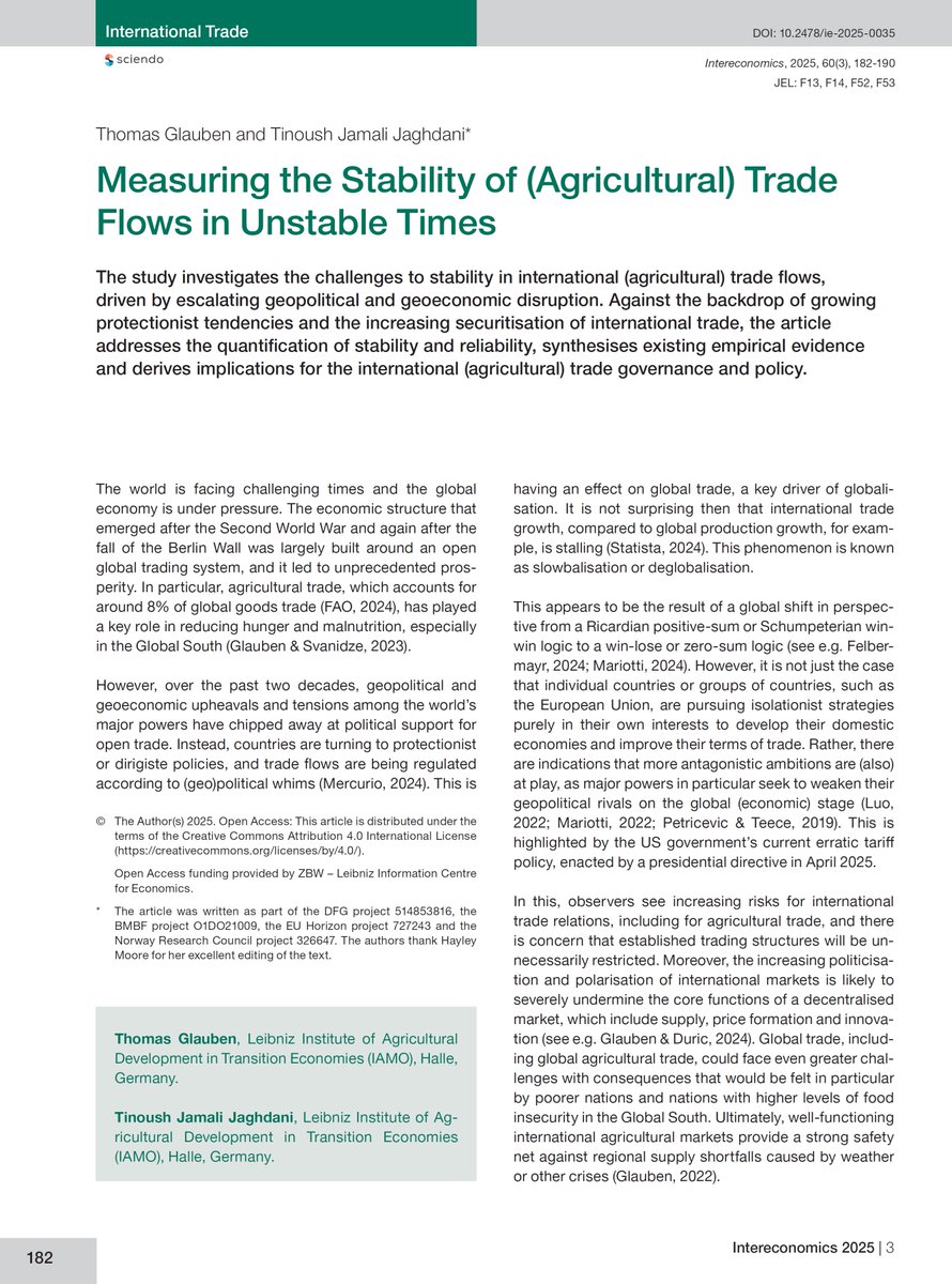 After some continued years of extensively doing ag-food trade duration studies with Prof. Thomas Glauben at <a href="/iamoLeibniz/">IAMO</a>, we summarised our understanding of this field that is accepted for publication at <a href="/Intereconomics_/">Intereconomics</a> journal. Enjoy reading that 👇
intereconomics.eu/contents/year/…