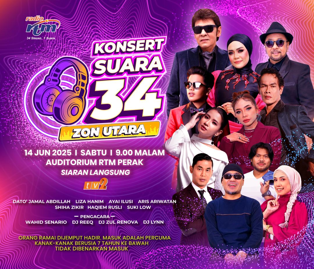 🔵 Saksikan persembahan istimewa Dato' Jamal Abdillah, Liza Hanim, Ayai Illusi, Aris Ariwatan, Haqiem Rusli, Shiha Zikir dan Suki Low secara langsung dari Auditorium Perakfm.🤩

📽️ KONSERT SUARA 34 (ZON UTARA)
📅 Sabtu (14 Jun 2025)
🕒 9:00 Malam
📺 TV2

#HIBURANON2
#DuniaRia