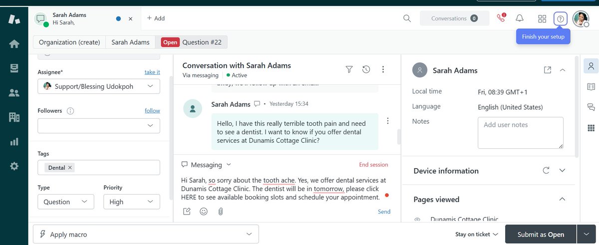 blessing_a49035's tweet image. 🎯 Just completed Project 3: Zendesk ticketing system setup for a virtual clinic!
✅ Workflow created
✅ Ticket categories added
✅ Real-life scenarios tested
✅ Bug fixed (barely 😅)
On to Project 4! 🚀
#MedicalVA #Zendesk #DigitalNursing #PortfolioProject #remotejob