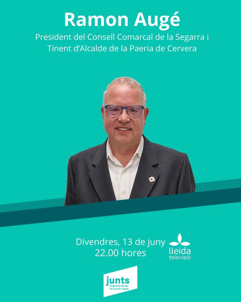 📽️ Aquest divendres no us perdeu la tertúlia de <a href="/LleidaTV/">Lleida TV</a> amb la participació del President del Consell Comarcal de la Segarra i Tinent d'Alcalde de la Paeria de Cervera ,<a href="/ramonaugegene/">Ramon Augé Gené</a>  

📅 Divendres, 13 de juny
⏰ A les 22:00h
📲 A ott.lleidatv.cat