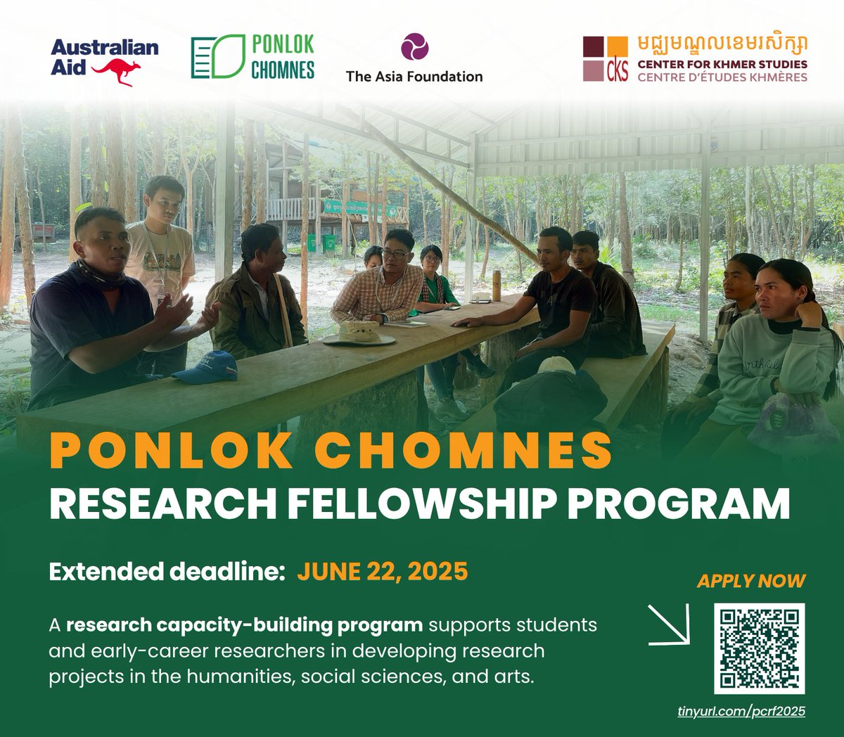 CKS extends application deadline for the 2025 Ponlok Chomnes Research Fellowship, a 15-week program for Cambodian master’s students and recent graduates in social sciences, arts, and humanities. Apply by June 22: khmerstudies.org/ponlok-chomnes…