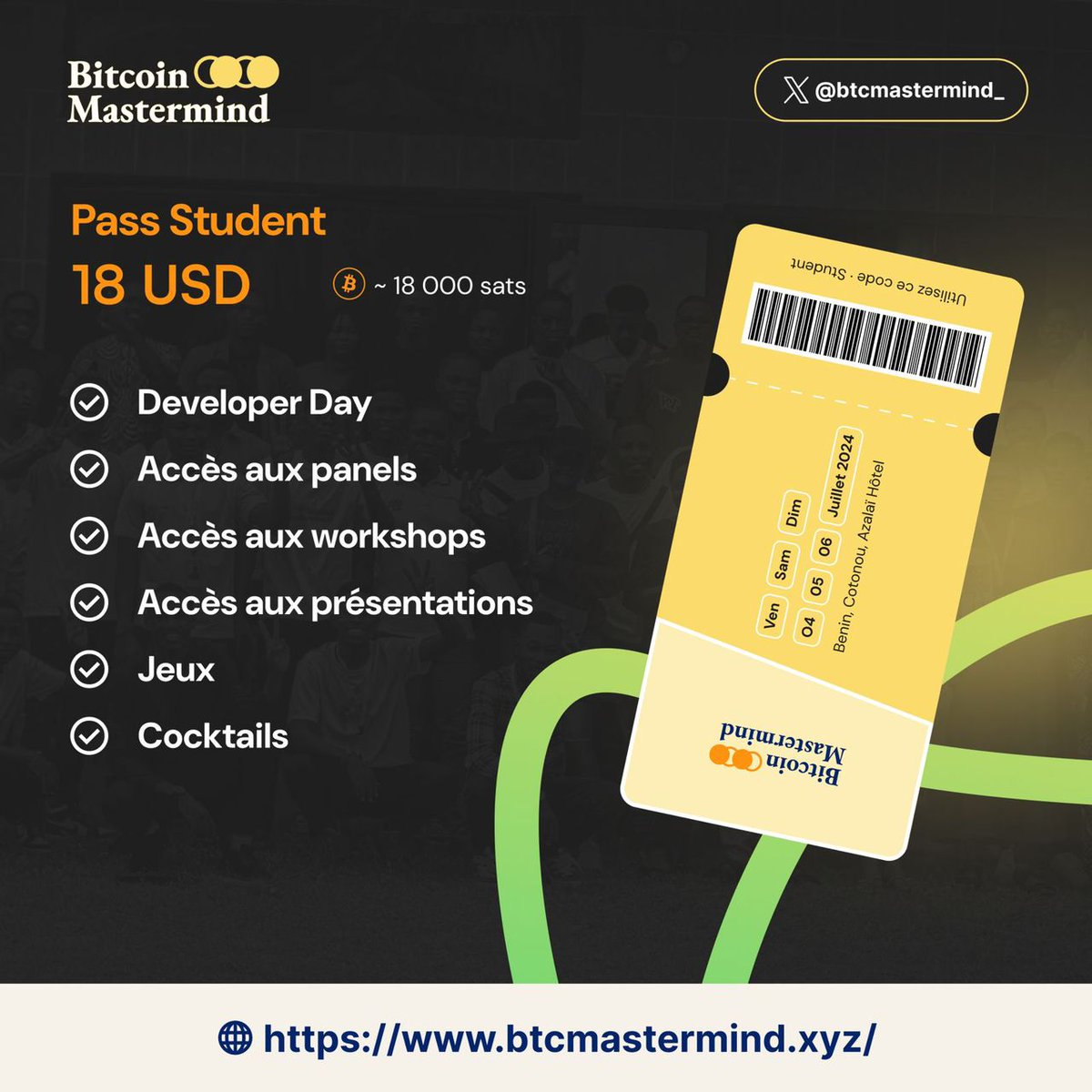CarlAdm04's tweet photo. 🚨 BMM2025 – It's official!
The largest Bitcoin conference in French-speaking Africa is becoming more accessible than ever.
👉 New passes, tailored to all profiles.
📅 July 4, 5, and 6, 2025
🔗 https://t.co/XJGz2mQOqc
#BMM2025 #BITCOINBENIN
#StayHumbleStackSats #BitcoinBenin https://t.co/ISHz3M9CYD