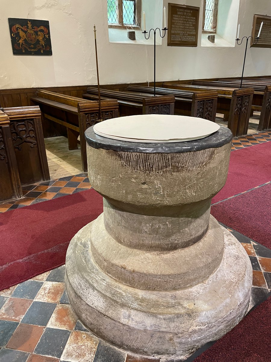 MeredithCatrin's tweet image. A very solid Norman #FontsOnFriday and v pleased to finally visit St Thomas of Canterbury with St Peter and St Paul church on the trail of Rev Meder Edwards, thanks to @BirtsCourt and @NGSOpenGardens