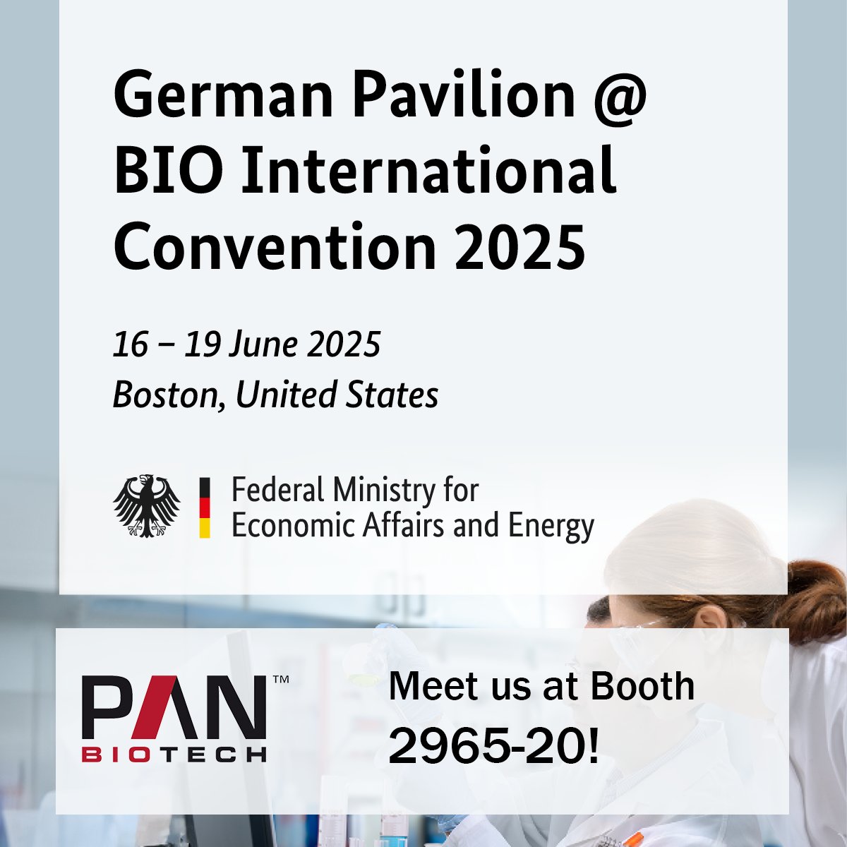 In a few days starts the BIO International Convention 2025 in Boston – June 16-19,2025! 

📍 Meet us at the German Pavilion
 🔗 Learn more: bio.german-pavilion.com/en/sites/exhib…
#BIO2025 #GermanPavilion #PANBiotech #Biotech #LifeScience #CellCulture
